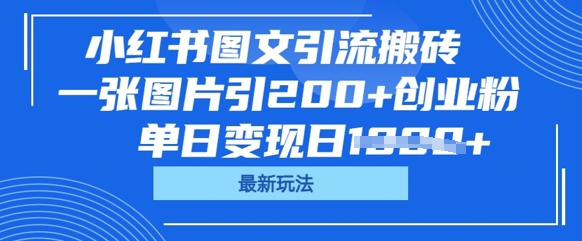 小红书图文引流搬砖，一张图片引200+创业粉，单日变现日数张-牛创网