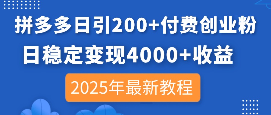 （14217期）拼多多日引200+付费创业粉，日稳定变现4000+收益，2025年最新教程-牛创网