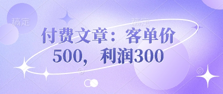 付费文章:客单价500,利润300-牛创网