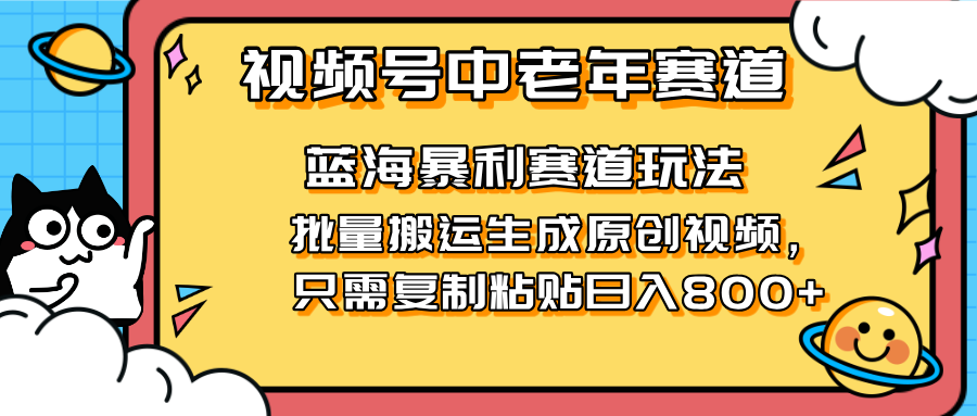 （14314期）2025视频号中老年短视频蓝海暴利风口！复制粘贴搬运视频单日赚800+，无...-牛创网